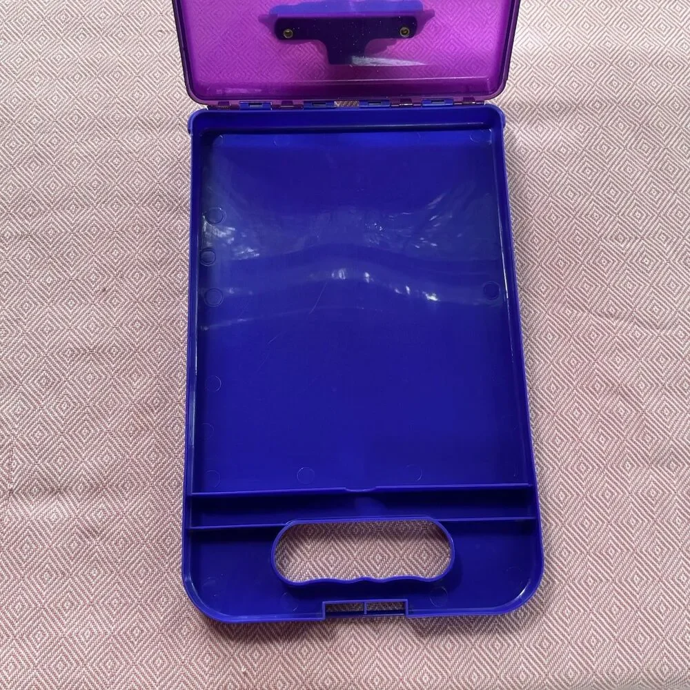 Vintage Lisa Frank Rainbow Kitten Plastic Art Storage Case Carry Box Purple USA